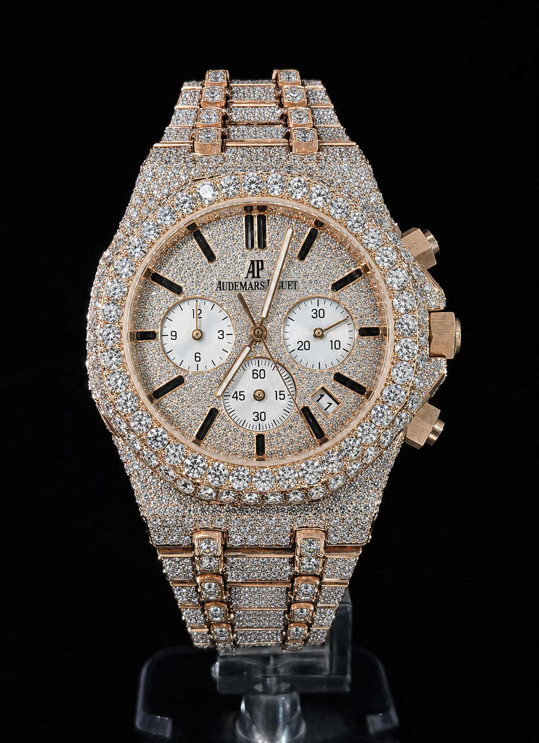 Full Iced Out / Rose Gold / White Subdials