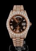 Iced Out / Rose Gold / Chocolate Dial / President Bracelet