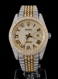 Full Iced Out / Two-Tone Yellow Gold & Steel / Gold Pavé Roman Dial