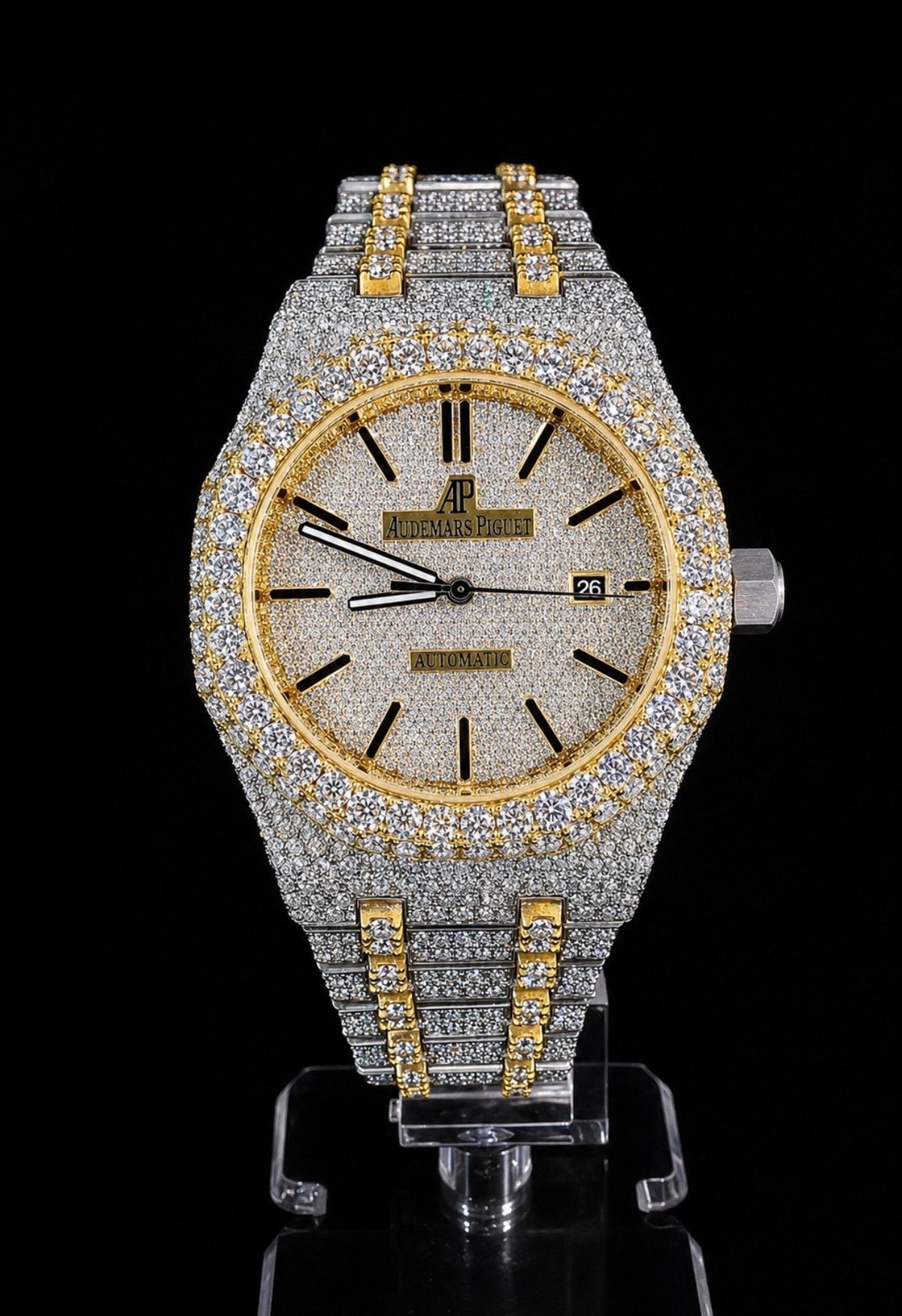 Full Iced Out / Two-Tone Yellow Gold & Steel / Pavé Index Dial