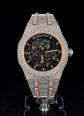 Full Iced Out / Two-Tone Rose Gold & Steel / Skeleton Dial
