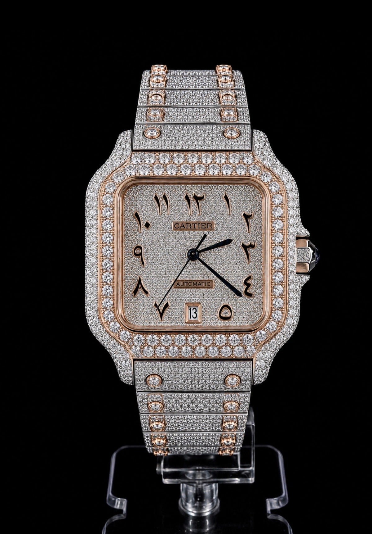 Full Iced Out / Two-Tone Rose Gold / Arabic Pavé Dial