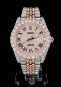 Full Iced Out / Two-Tone Rose Gold & Steel / Rose Gold Pavé Roman Dial