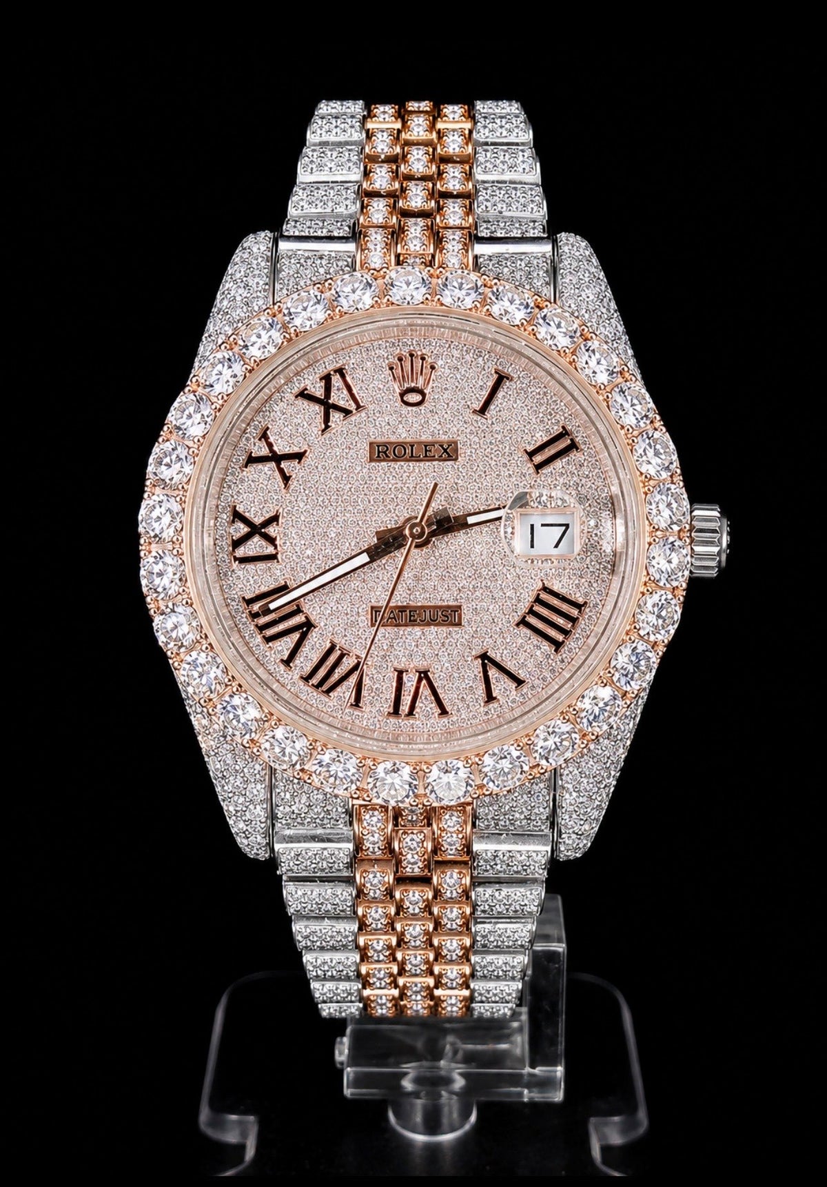 Full Iced Out / Two-Tone Rose Gold & Steel / Rose Gold Pavé Roman Dial
