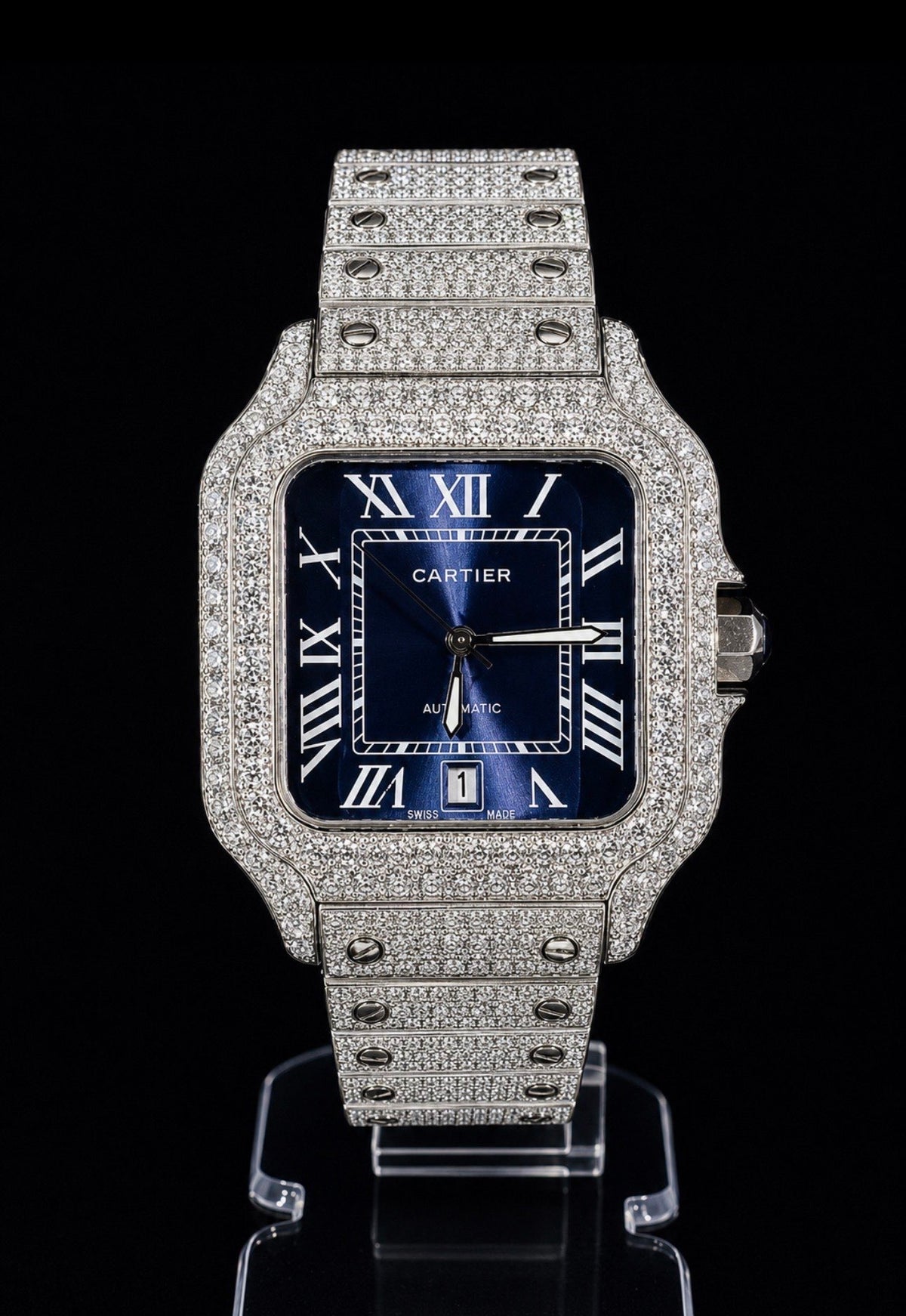 Full Iced Out / Blue Dial / Silver
